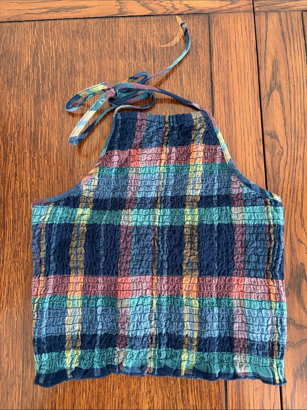 American Eagle Outfitters Navy Multicolor Plaid Halter Crop Top